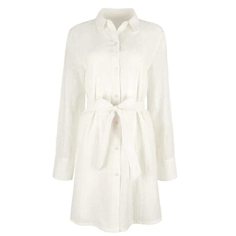 Discount Deals women's long sleeve white cotton button-down dress