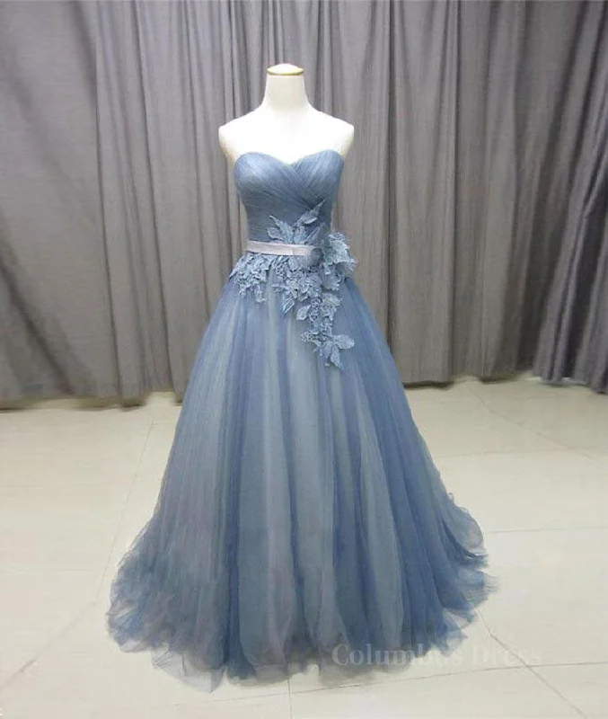 Amazing Deals Simple gray blue tulle lace applique long Corset Prom dress, tulle evening dress outfit Amazing Deals Simple gray blue tulle lace applique long Corset Prom dress, tulle evening dress outfit