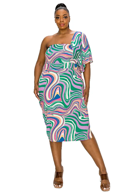 Act Now Wanda One Shoulder Midi Dress