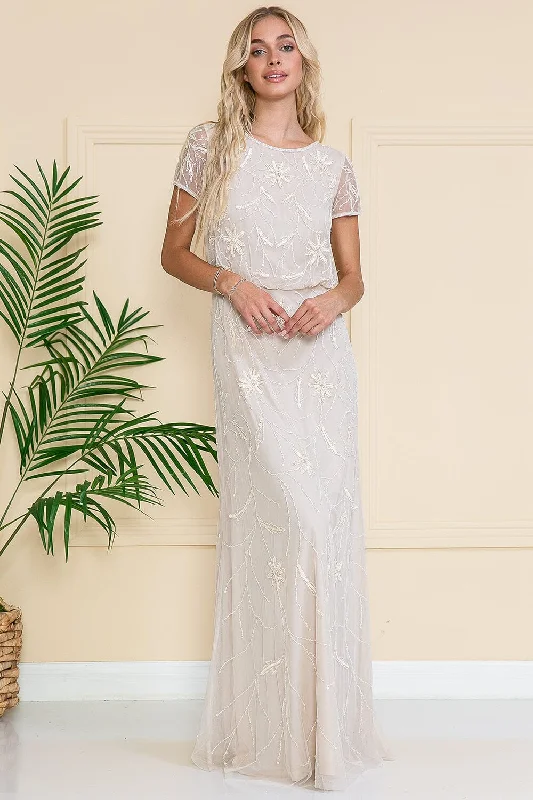 Best Bargains Embellished Short Sleeve Gown by Amelia Couture IN004
