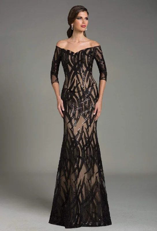 Discount Days Feriani Couture - 18528 Printed Off Shoulder Long Gown