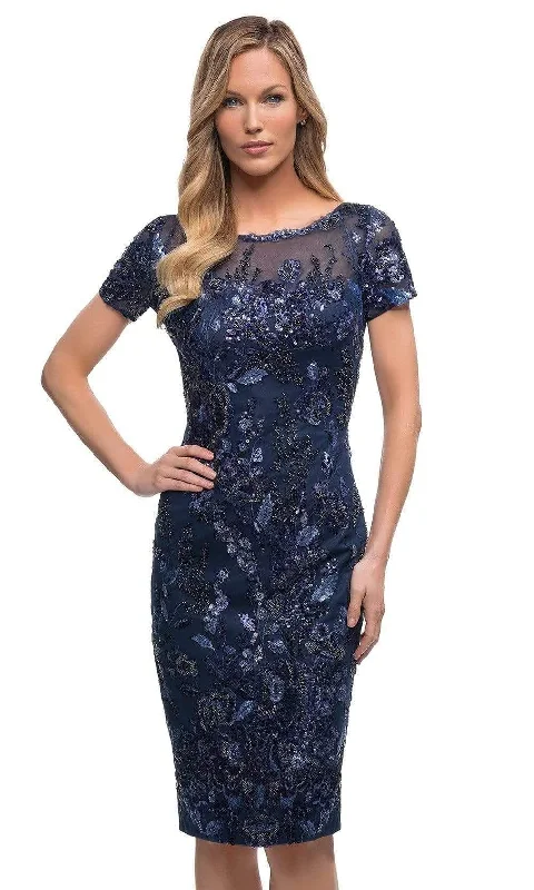 Huge Discounts La Femme - 29959 Short Sleeve Simple Pretty Midi Dress