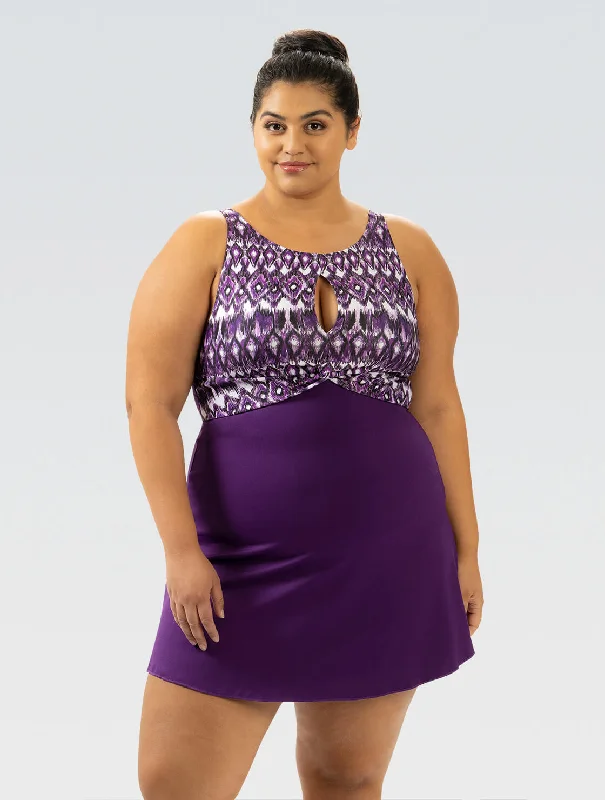 Season Finale Sale DOLFIN Women's Aquashape Knot Front Swim Dress: Globetrotter