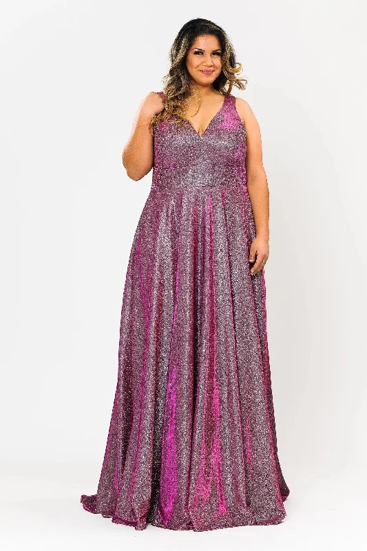 Special Promotion Plus Size Long Metallic Glitter V-Neck Dress by Poly USA W1036