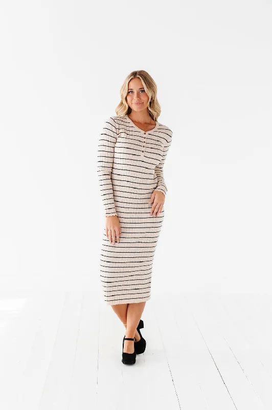 Savings Galore Willow Stripe Sweater Dress in Oatmeal