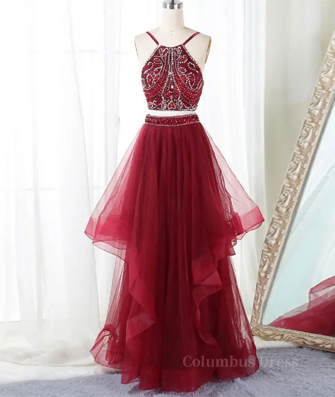 Price Break Burgundy two pieces beads long Corset Prom dress, burgundy evening dress outfit Price Break Burgundy two pieces beads long Corset Prom dress, burgundy evening dress outfit