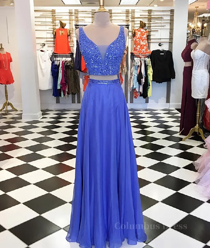 Customer Appreciation Sale Blue two pieces beads long Corset Prom dress, blue evening dress outfit Customer Appreciation Sale Blue two pieces beads long Corset Prom dress, blue evening dress outfit
