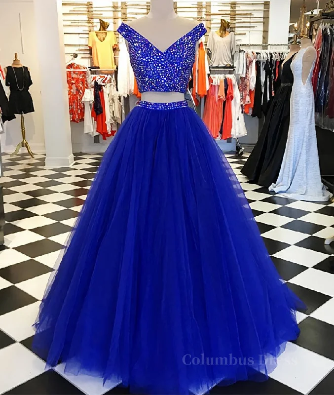 Sale Event Blue v neck tulle beads two pieces long Corset Prom dress, blue evening dress outfit Sale Event Blue v neck tulle beads two pieces long Corset Prom dress, blue evening dress outfit