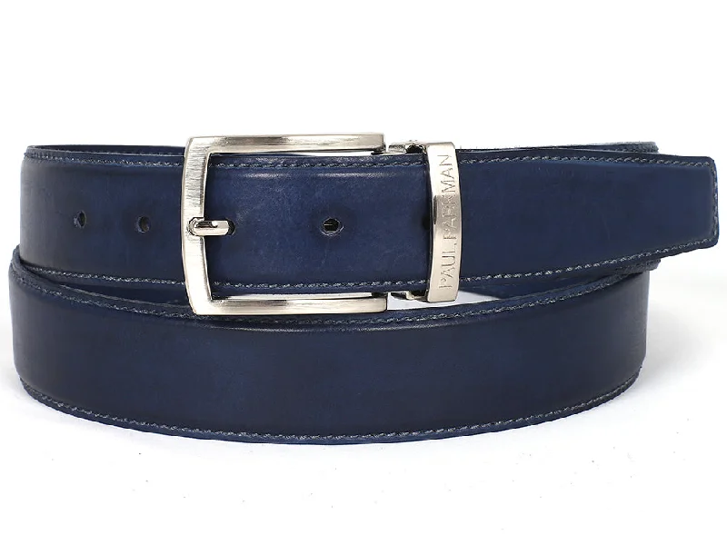 Bargain Bin PAUL PARKMAN Men's Leather Belt Hand-Painted Navy (ID#B01-NVY)