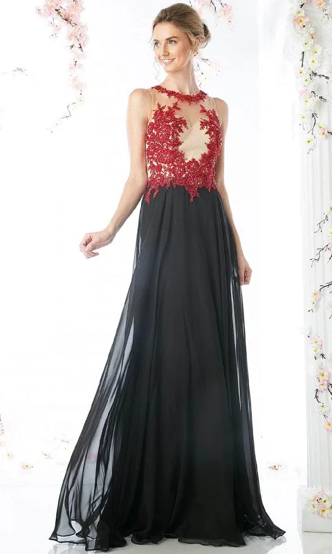 Final Sale Ladivine CJ111 - Illusion Embroidered Lace Chiffon Dress