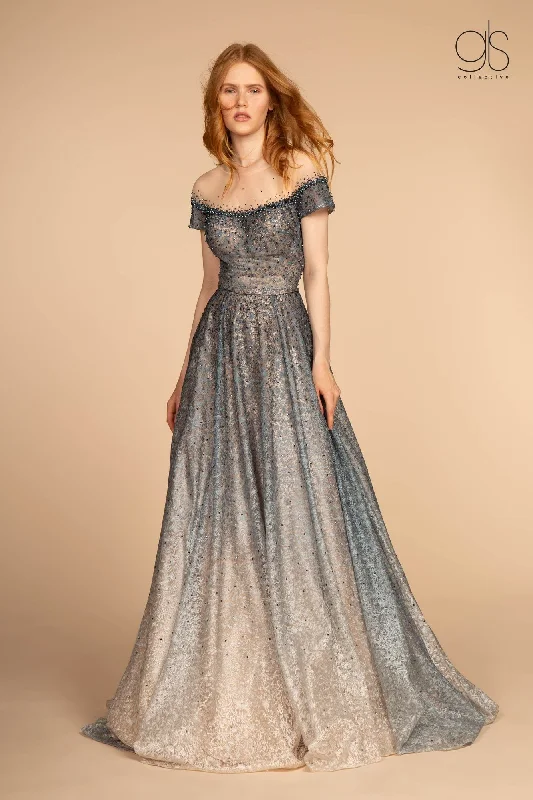 Anniversary Sale Two Tone Beaded Lace Gown with Short Sleeves by GLS Gloria GL2558