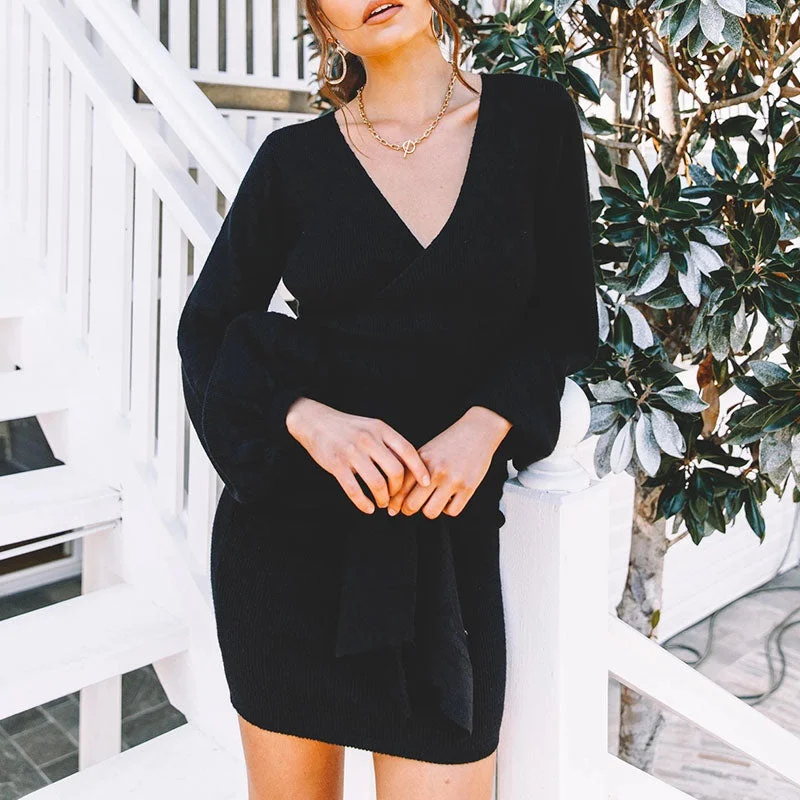 Lowest Price Women's Spring/Autumn Casual Knitted Sweater V-Neck Dress