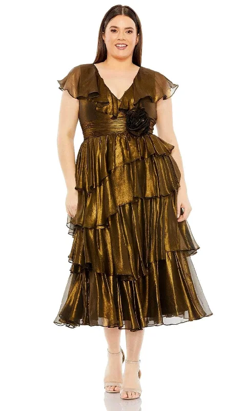 Flash Deals Mac Duggal 49775W - Ruffled Tea-Length Evening Dress