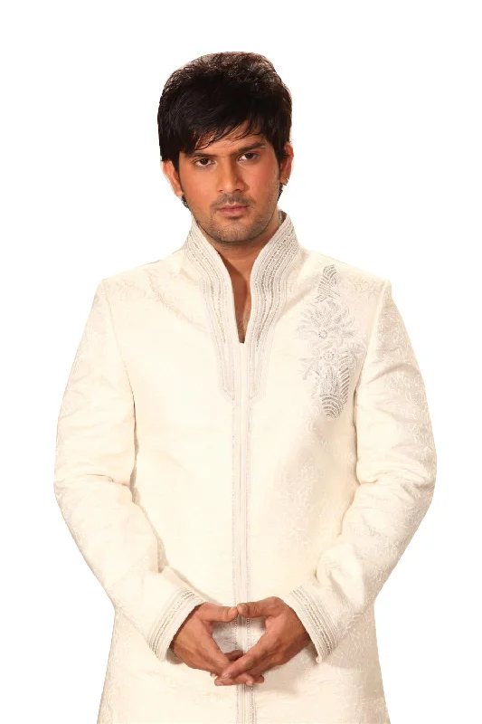 Instant Discount Highneck White Indowestern Sherwani for Men
