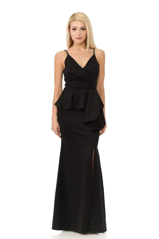 Major Savings Lenovia - 5174 Wrap Bodice Asymmetrical Peplum Long Dress