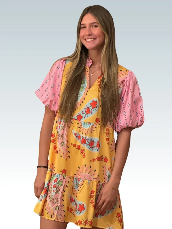 Exclusive Savings THML Puff Sleeve Flower Print Dress