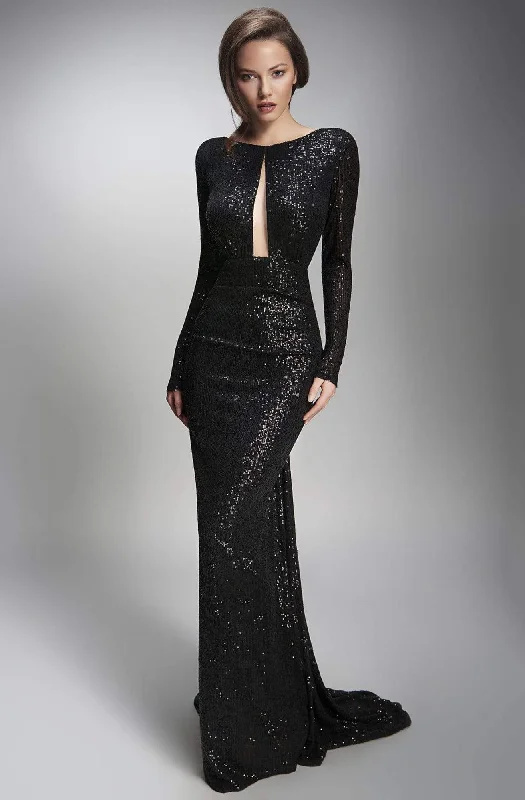 Extra Savings Nicole Bakti - 6904 Long Sleeve Front Keyhole Backless Sheath Dress