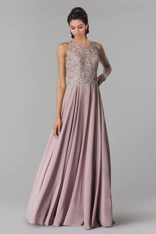 Inventory Reduction Long Lace Applique Chiffon Dress by Elizabeth K GL2417