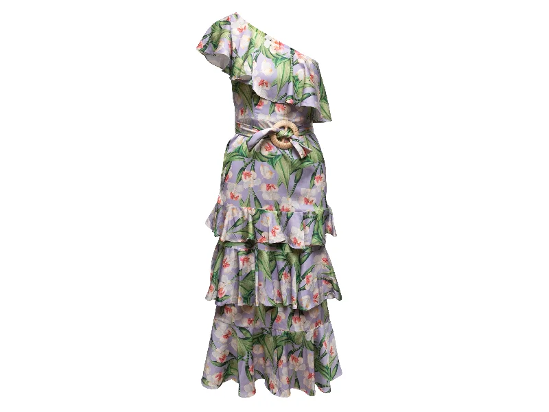 Weekend Deal Lilac & Multicolor Patbo One-Shoulder Floral Print Dress Size US 0