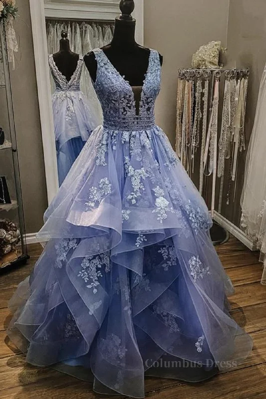 Don't Wait Gorgeous V Neck and V Back Blue Tulle Lace Long Corset Prom Dresses, Puffy Blue Lace Corset Formal Evening Dresses outfit Don't Wait Gorgeous V Neck and V Back Blue Tulle Lace Long Corset Prom Dresses, Puffy Blue Lace Corset Formal Evening Dresses outfit
