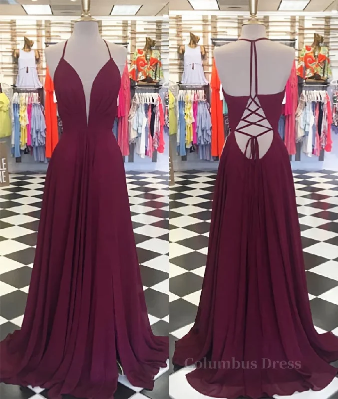 Buy Now Simple v neck chiffon backless long Corset Prom dress, Burgundy evening dress outfit Buy Now Simple v neck chiffon backless long Corset Prom dress, Burgundy evening dress outfit