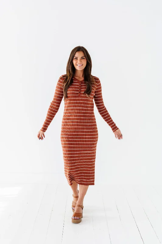 Limited Availability Willow Stripe Sweater Dress in Rust