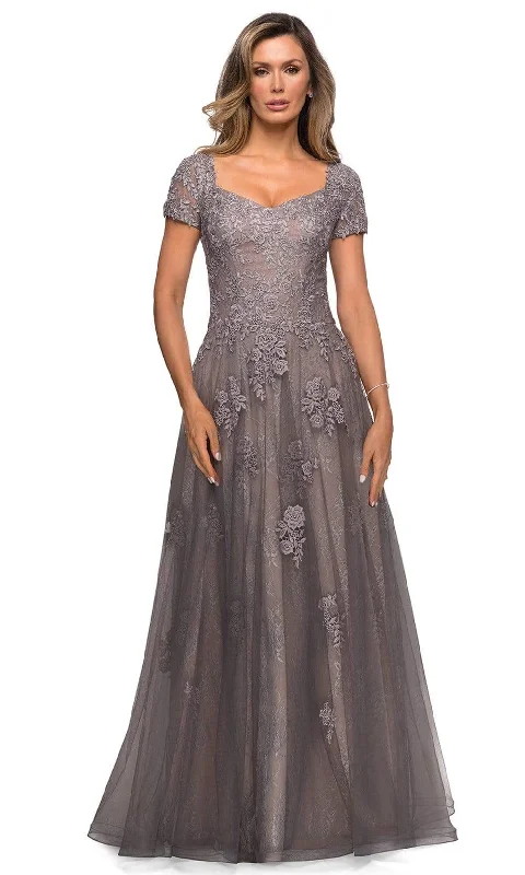 Friends and Family Sale La Femme - 28091 Floral Appliqued A-Line Evening Dress