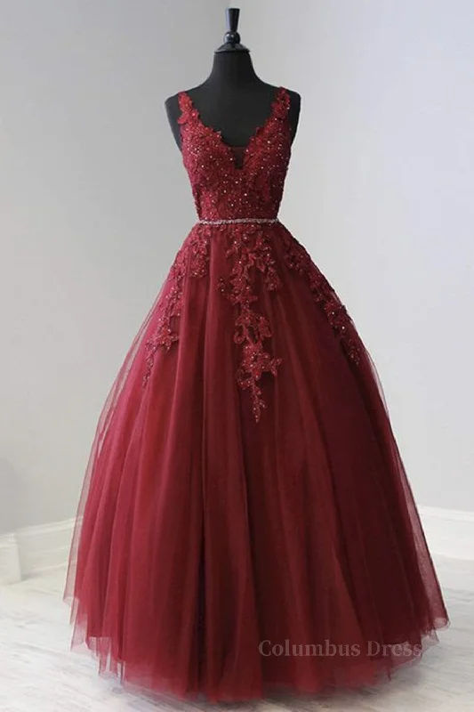 New Markdowns A Line V Neck Burgundy Lace Corset Prom Dresses, Burgundy Lace Corset Formal Dresses, Burgundy Evening Dresses outfit New Markdowns A Line V Neck Burgundy Lace Corset Prom Dresses, Burgundy Lace Corset Formal Dresses, Burgundy Evening Dresses outfit