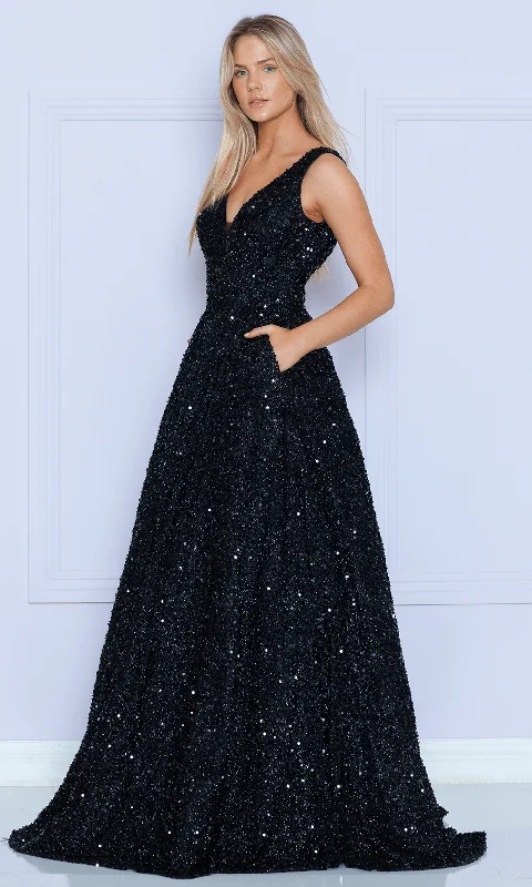 Savings Event Poly USA 9168 - Sequined A-line Evening Dress