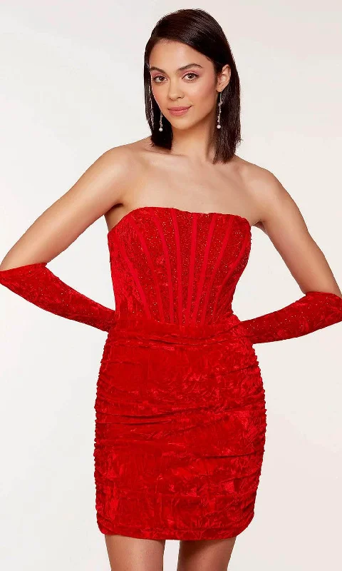 Don't Wait Alyce Paris 4690 - Ruched Beaded Corset Cocktail Dress