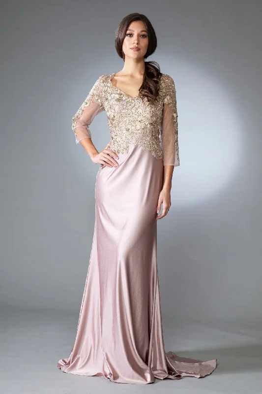 Exclusive Preview Floral Applique 3/4 Sleeve Gown by Amelia Couture 7039
