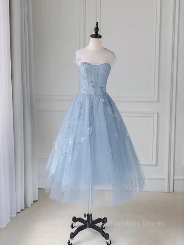 Instant Discount Blue round neck tulle lace short Corset Prom dress, blue Corset Homecoming dress outfit Instant Discount Blue round neck tulle lace short Corset Prom dress, blue Corset Homecoming dress outfit