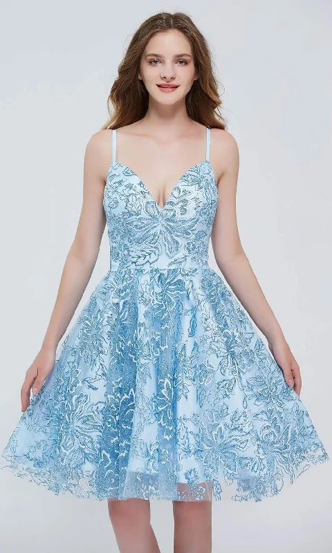 Stock Clearance J'Adore Dresses - J20075 Floral Glittery A-line Dress