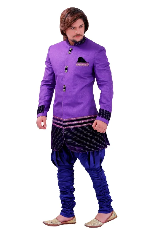 Time-Limited Offer Purple Brocade Silk Indian Wedding Indo-Western Sherwani For Men Time-Limited Offer Purple Brocade Silk Indian Wedding Indo-Western Sherwani For Men