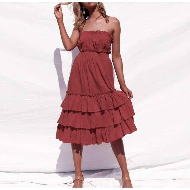 YEAR-End Clearance Women's Summer Casual Linen High-Waist Ruffled Long Dress