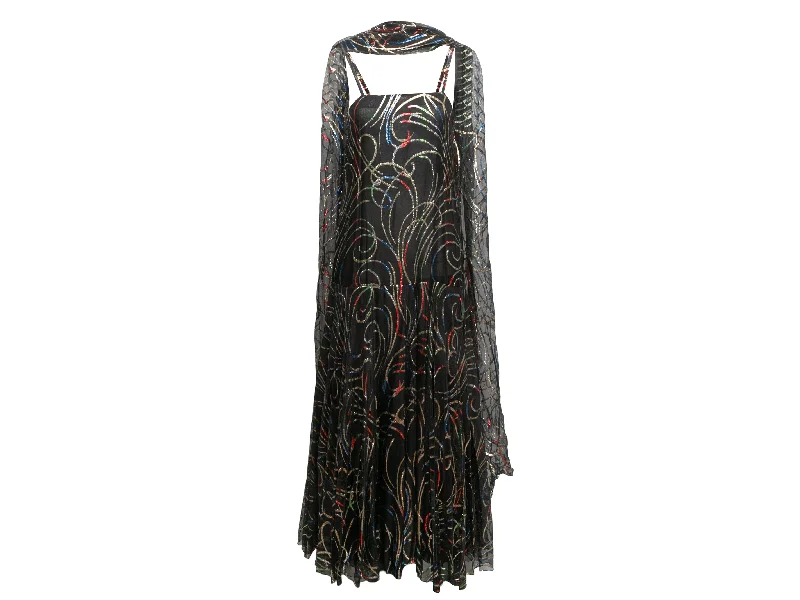 Hurry In Vintage Black & Multicolor Christian Dior 1960s Patterned Gown Size US M