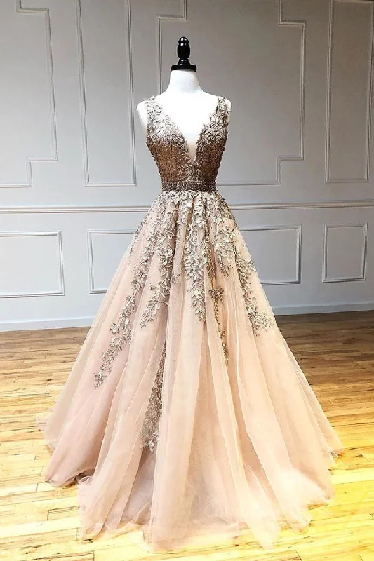 Price Cut Champagne v neck tulle lace beads long Corset Prom dress tulle Corset Formal dress outfit Price Cut Champagne v neck tulle lace beads long Corset Prom dress tulle Corset Formal dress outfit