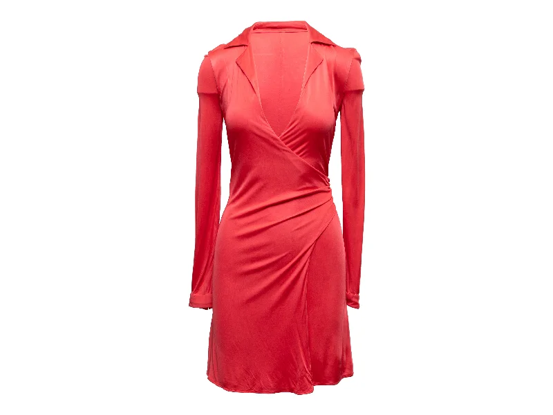 Time-Limited Offer Coral Versace Long Sleeve Wrap Dress Size IT 38