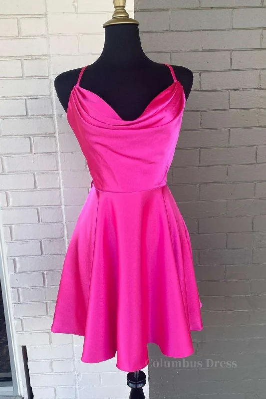 Hurry In Cowl Neck Short Pink Corset Prom Dresses, Short Pink Graduation Corset Homecoming Dresses outfit Hurry In Cowl Neck Short Pink Corset Prom Dresses, Short Pink Graduation Corset Homecoming Dresses outfit