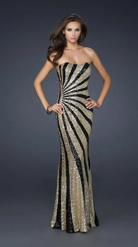 Weekend Deal La Femme - 17456 Two Tone Sequined Semi-sweetheart Long Column Dress