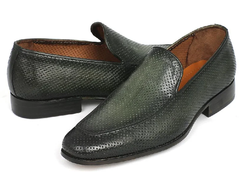 Must-Have Deals Paul Parkman Perforated Leather Loafers Green Shoes (ID#874-GRN)