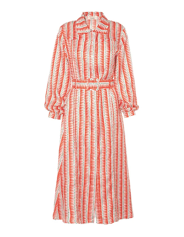 Bonus Savings Alina Red Green Triangle Print  Silk Twill Dress
