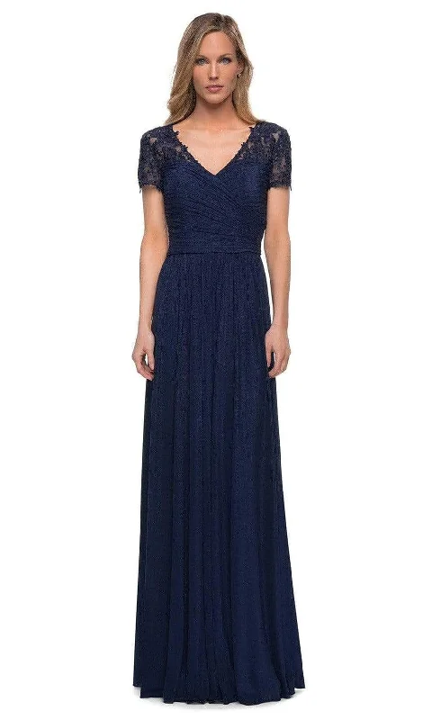 Weekend Deal La Femme - 29772 V-Neck Ruched Evening Dress