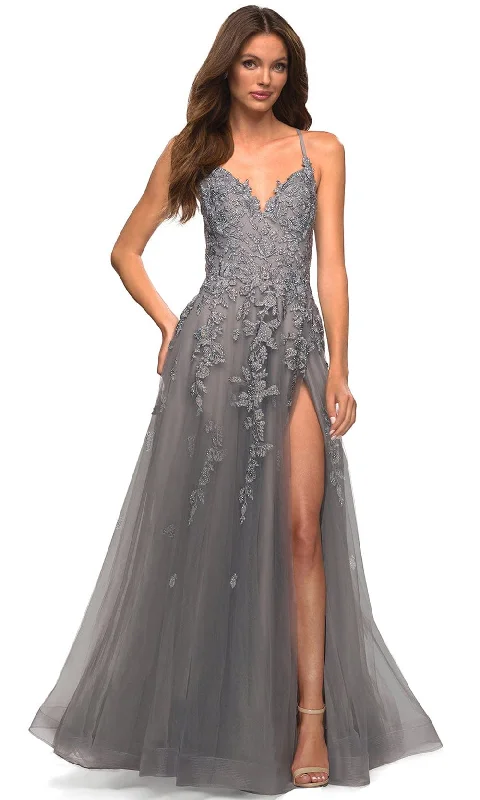 Hot Deal La Femme 30591 - Lace Applique Tulle Gown