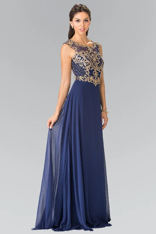 Exclusive Savings Long Sleeveless Dress with Gold Applique by Elizabeth K GL2316
