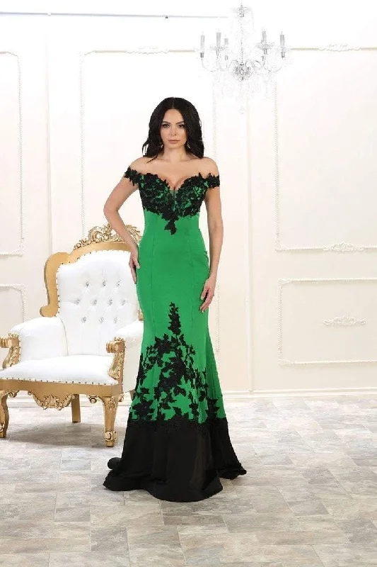 Unbeatable Prices May Queen - RQ7499 Floral Appliqued Two Toned Off Shoulder Mermaid Gown