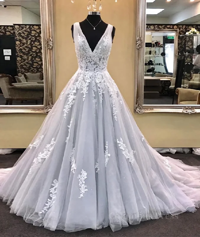 Price Smash Gray v neck tulle lace applique long Corset Prom dress, gray evening dress outfit Price Smash Gray v neck tulle lace applique long Corset Prom dress, gray evening dress outfit