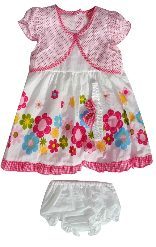 Hurry In Baby Girls 3 Piece Floral Bow Dress Set Knickers & Bow Headband Age 6-24 M