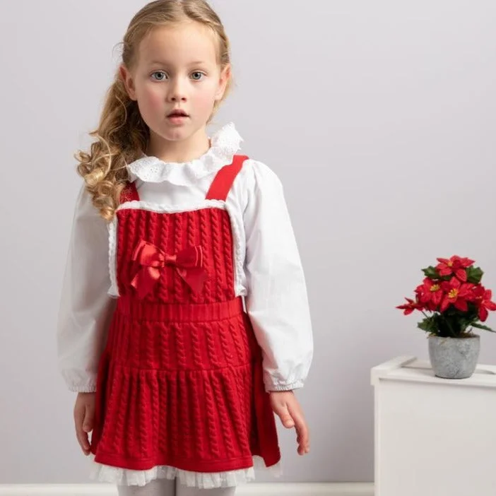 Overstock Sale Red Cable Knit Pinafore Dress 2 Piece Set