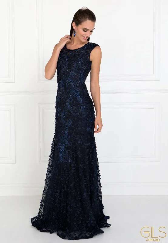 Bargain Blast Long Dress with Embroidered Petals by Elizabeth K GL1529